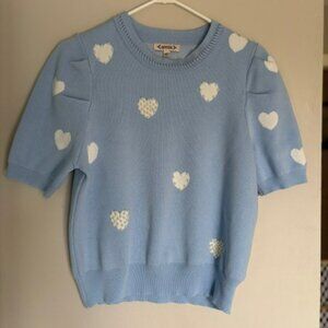Nanette Lepore preppy light blue short sleeve sweater with embellishments